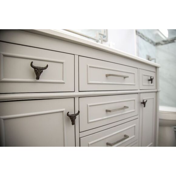 Set of 6 Cast Iron Steer Skull Drawer Pulls Western Home Decor Cabinet Knobs - Picture 6 of 12